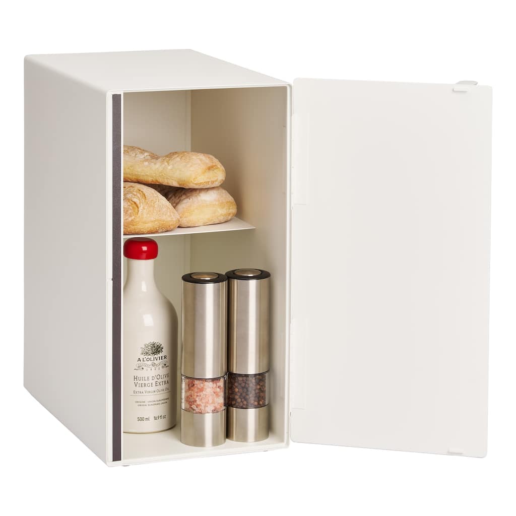 Yamazaki Home Bread Box - Two Styles, Steel and Wood, Vertical, Holds 4.4 lbs - L 14.2 x W 8.7 x H 16.1 inches