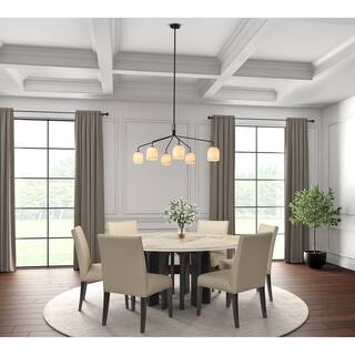 Artcraft Crema - 6-Light Chandelier - Black with Brushed Brass Accent - Alabaster Style Swearl Glass Shade