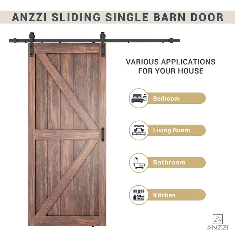 ANZZI 36"x84" Heavy Duty Sturdy Wood Single Sliding Barn Door with Hardware Included