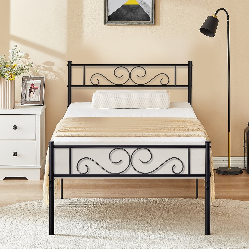 Javlergo Victorian Style Modern Metal Platform Bed Frame with Headboard and Footboard No Box Spring Needed