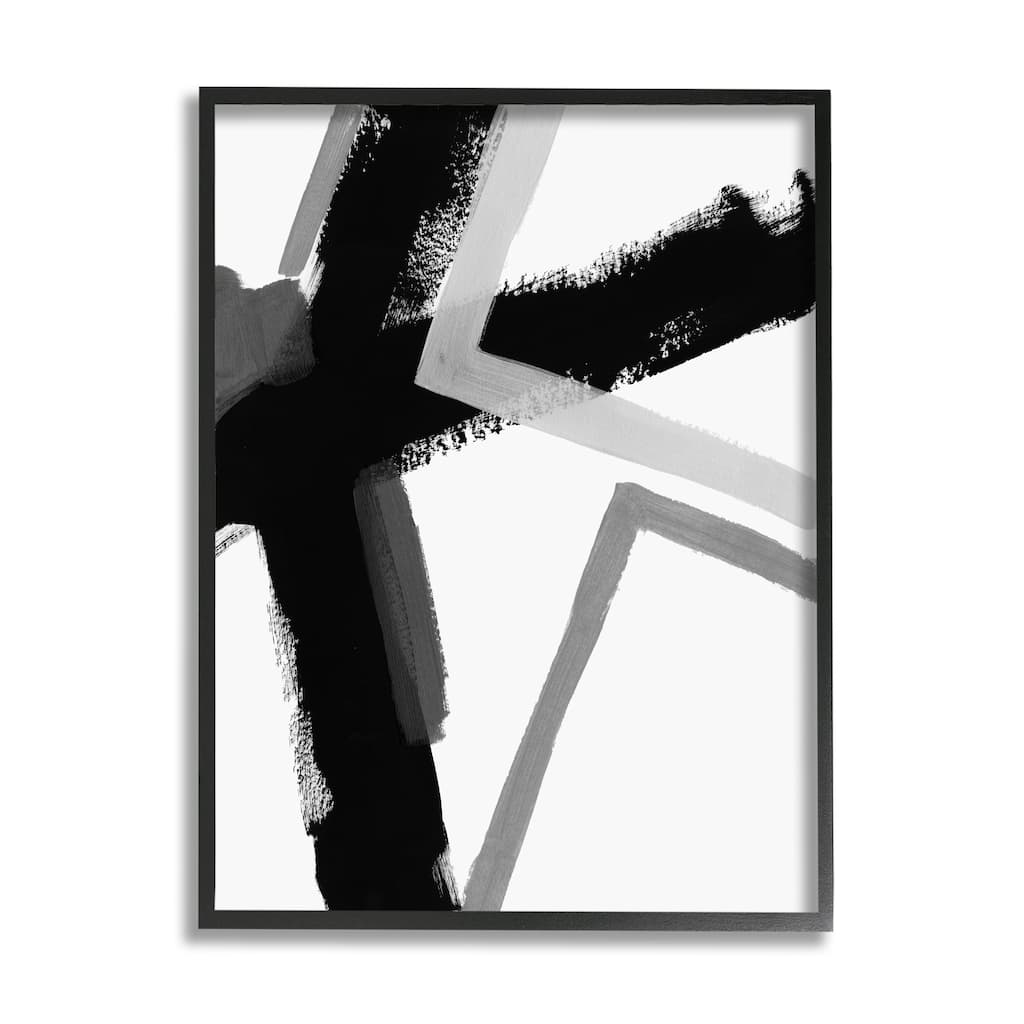 Stupell Bold Angle Abstract Design Black Grey Lines Framed Wall Art