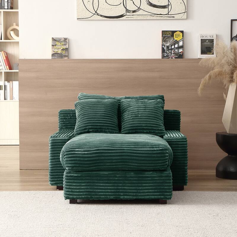 Corduroy Single Sleeper Sofa Bed with Toss Pillows and Square Arm - Green