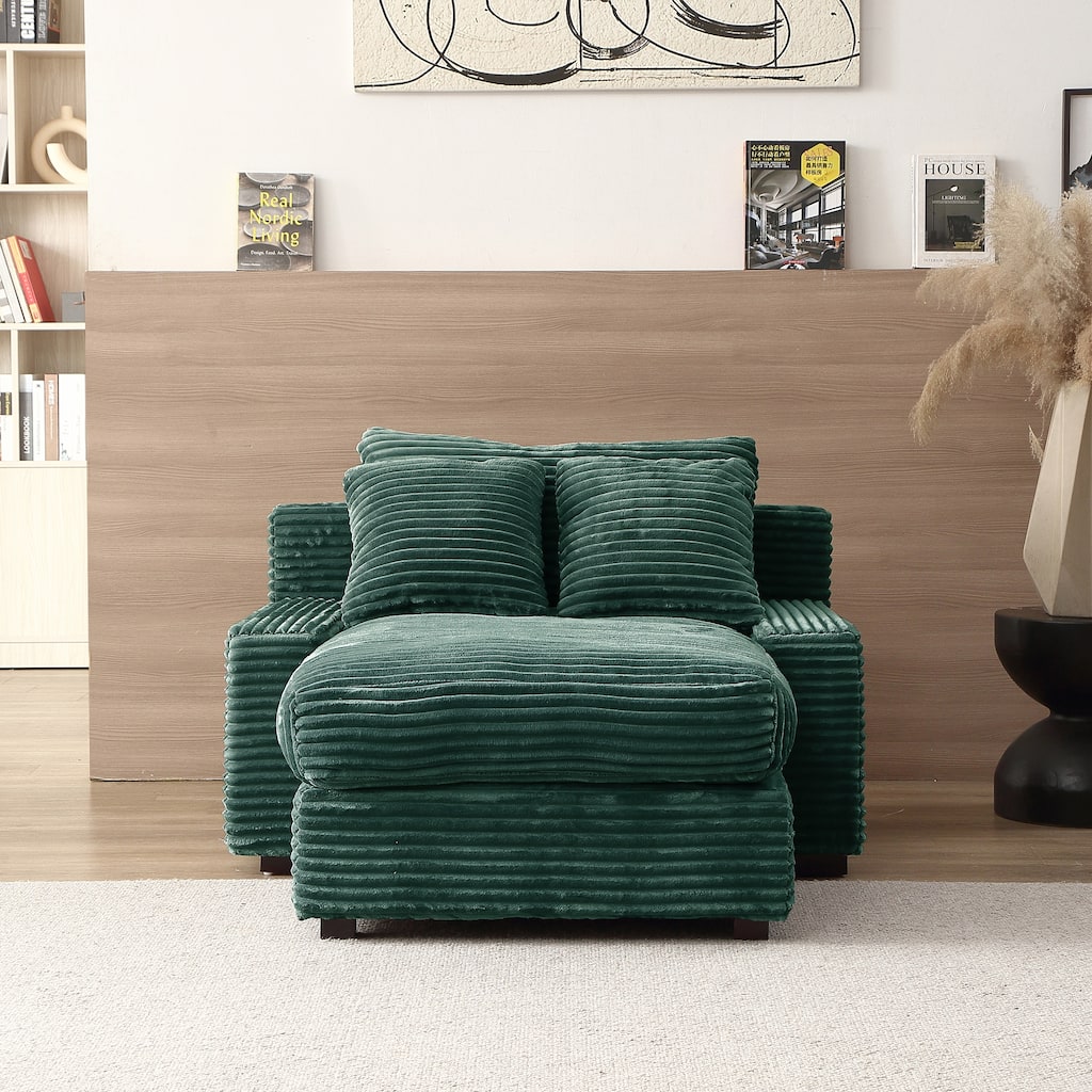 Corduroy Single Sleeper Sofa Bed with Toss Pillows and Square Arm