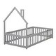 preview thumbnail 10 of 8, Twin Size Solid Wood House Toddler Floor Bed with All Lenth Fence for Kids Bedroom Lockable Little Door Bed Frame Bed