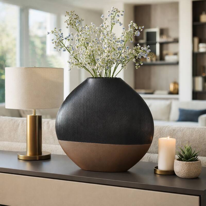 Modern Round Metal Table Vase - Flower Vase - Bronze - 22.5"