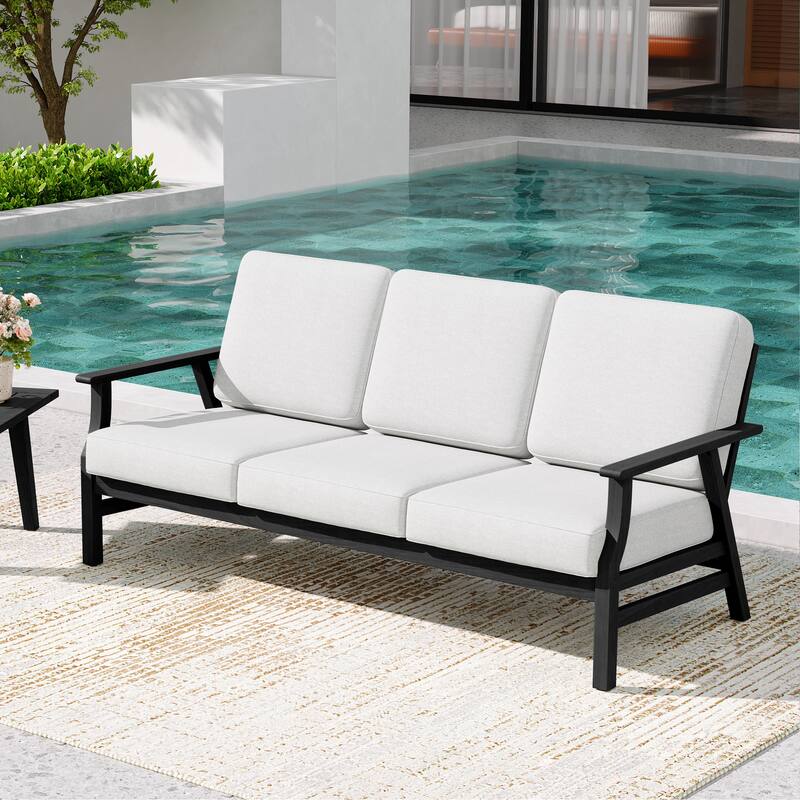 Teak Frame Outdoor Loveseat Daybed with Water-Resistant Cushions.
