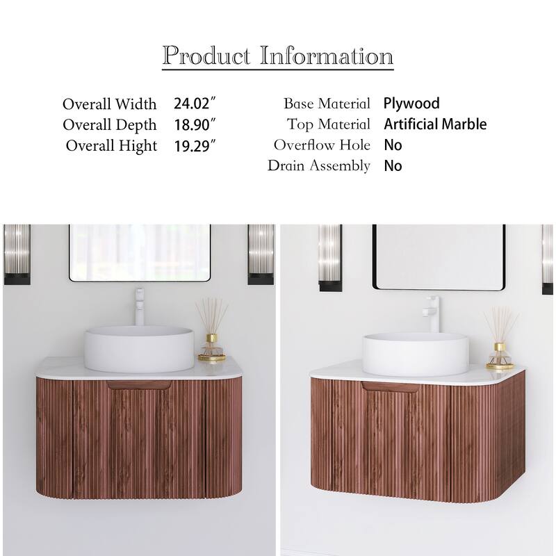 Plywood Wall-Mounted Bathroom Vanity Set with Integrated Ceramic Sink in Natural Wood