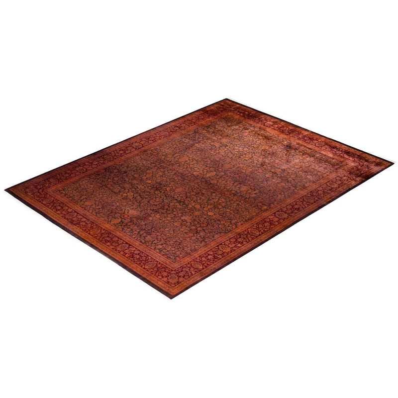 Overton Handknotted Wool Contemporary Overdyed Orange Area Rug - 9' x 12'