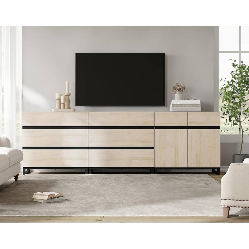 WAMPAT Modern TV Stand for TVs up to 100 inch, 3 in 1 TV Console with Adjustable Shelf and 6 Drawers for Living Room,Bedroom