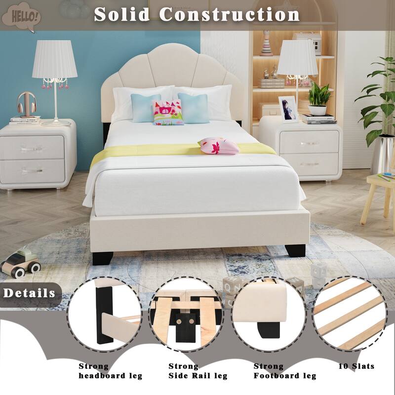 Twin Size Velvet Platform Bed with Shell Design