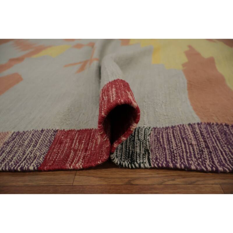 Hand Woven Oriental 100% Wool Carpet Southwestern Modern Greys & Charcoal Kilim Area Rug - 14' 1'' X 11' 1''