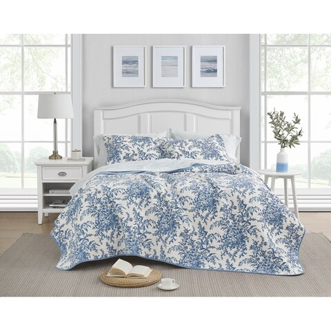 Laura Ashley Bedford Cotton Reversible Blue Quilt Set