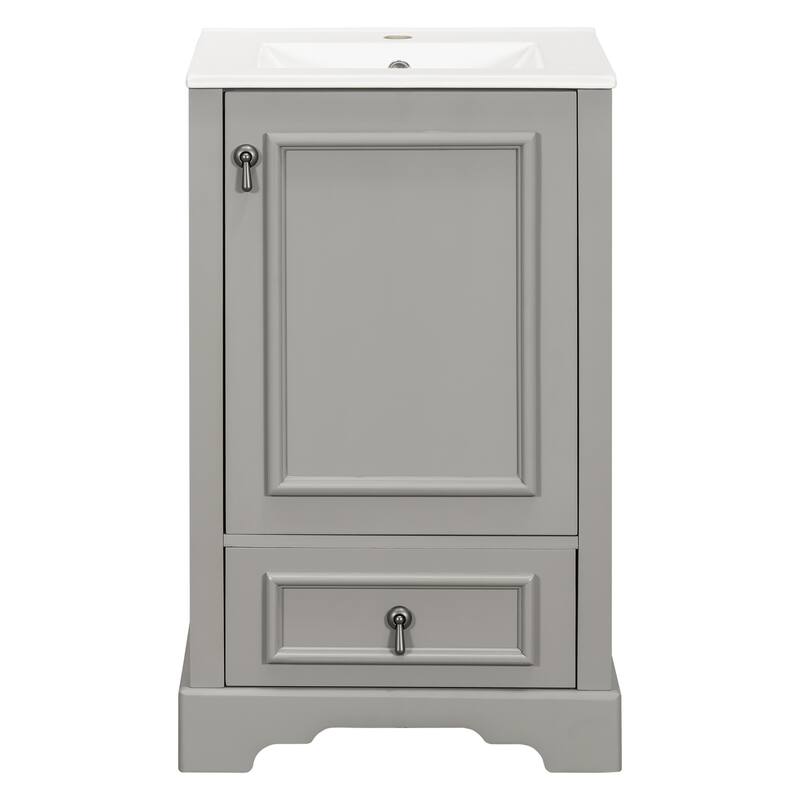 20" Bathroom Vanity with Ceramic Sink Bathroom Storage Cabinet with Adjustable U-Shaped and Drawer