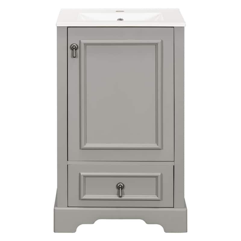 GDFStudio - Lisa Wood & Ceramic 20" Bathroom Vanity with Sink, Soft-Close Door & Storage Rack