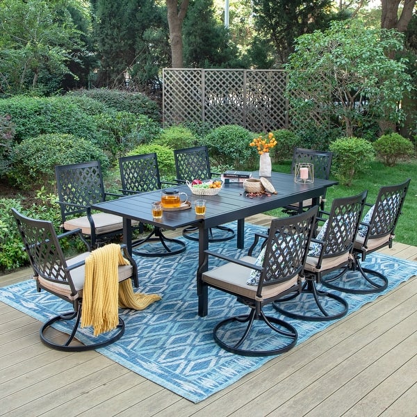 Seats up to 6/8 Outdoor Patio Dining Set, 6/8 Metal Mesh Swivel Chairs ...