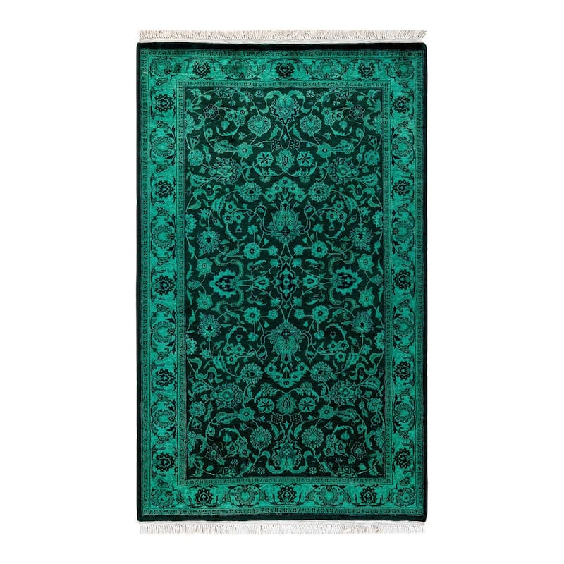 Overton Hand Knotted Wool Vintage Inspired Modern Contemporary Overdyed Green Area Rug - 3' 2" x 5' 2"
