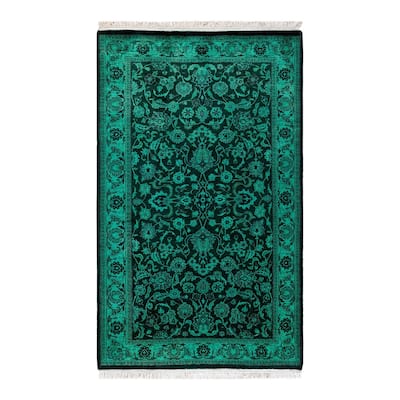 Overton Hand Knotted Wool Vintage Inspired Modern Contemporary Overdyed Green Area Rug - 3' 2" x 5' 2"
