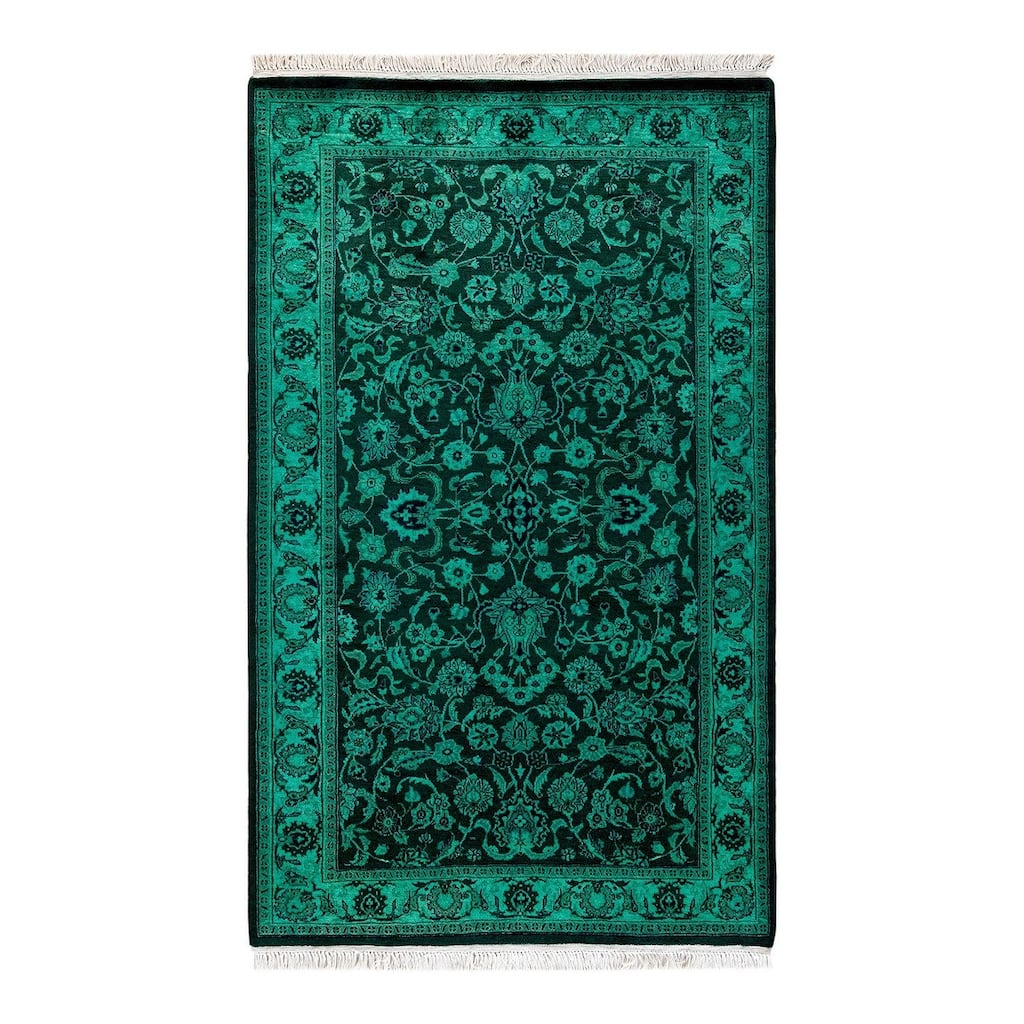 Overton Hand Knotted Wool Vintage Inspired Modern Contemporary Overdyed Green Area Rug - 3' 2" x 5' 2"