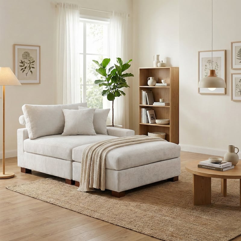 Oversized Chenille Modular Armchair And Ottoman Set Living Room Set