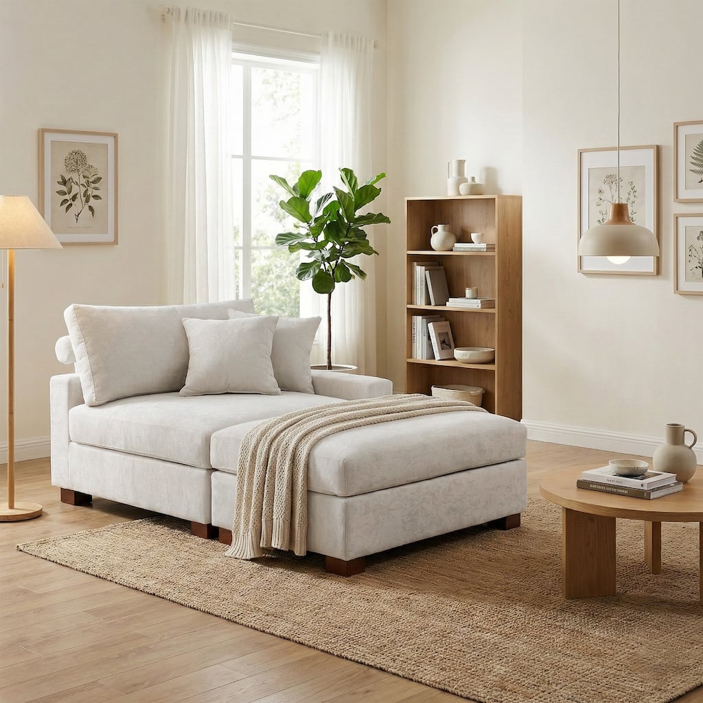 Oversized Chenille Modular Armchair And Ottoman Set Living Room Set