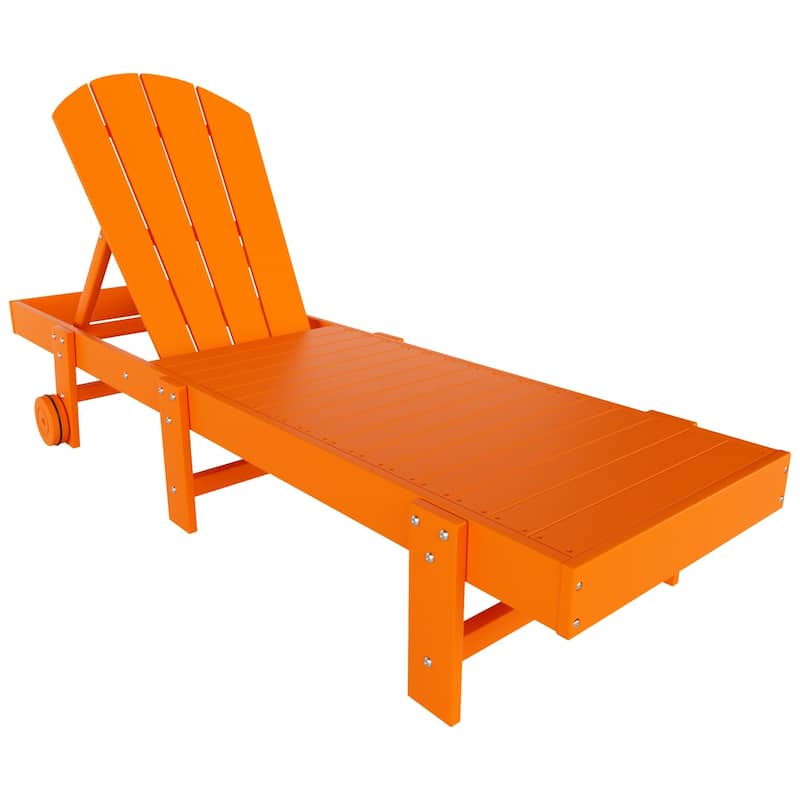 Laguna Hdpe All Weather Outdoor Patio Pool Reclining Armless Chaise Lounge With Wheels - Orange