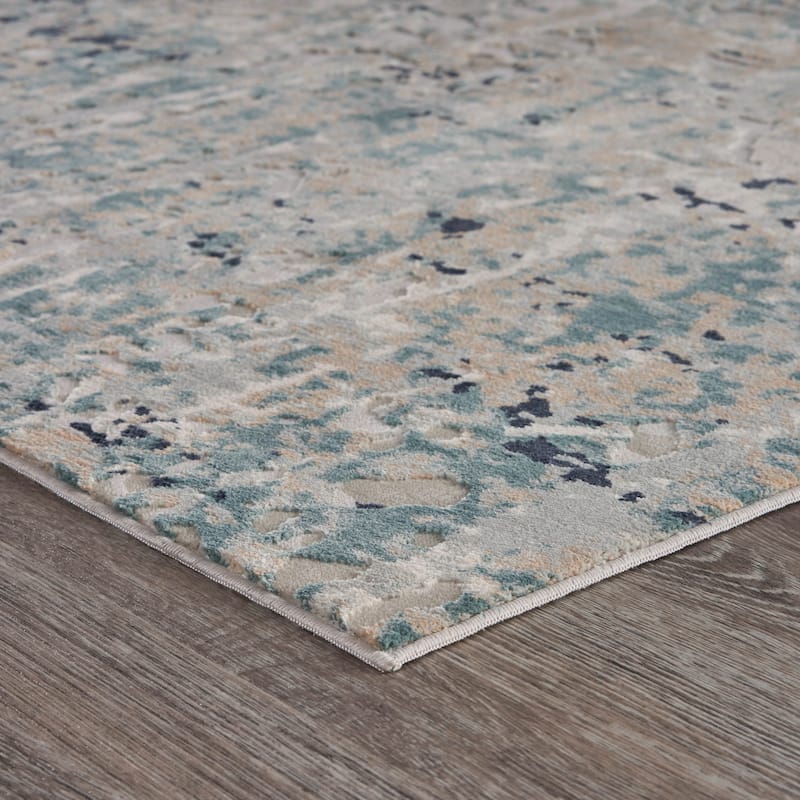 Sevita Gray/Blue Carved Transitional Abstract Polyester Area Rug