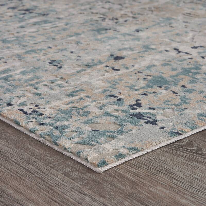 Sevita Gray/Blue Carved Transitional Abstract Polyester Area Rug