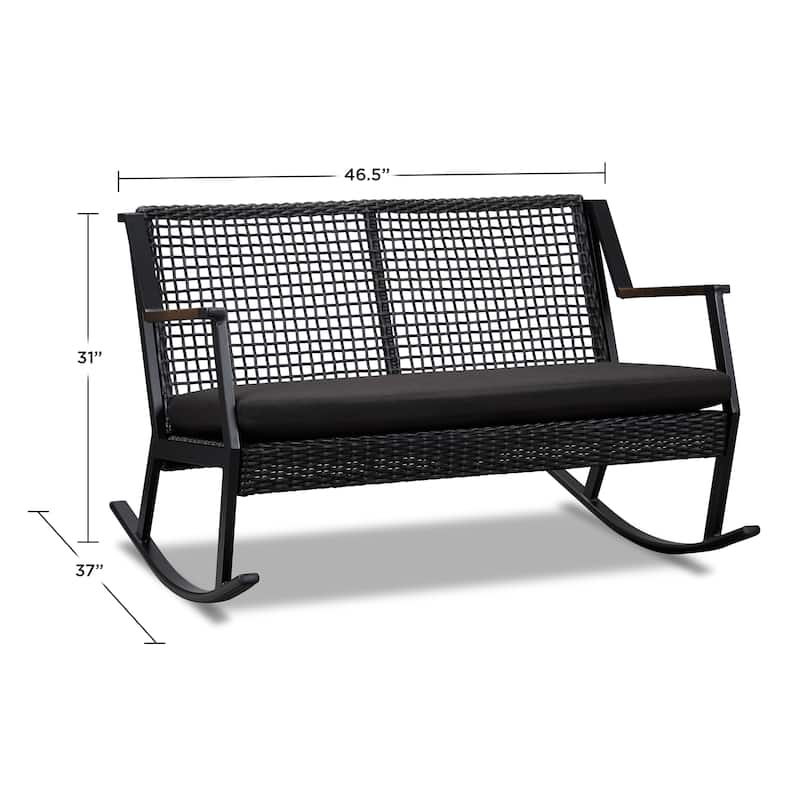 Calvin 46.5" Two Seat Rocker in Black by Real Flame - 46.5L x 37W x 31H