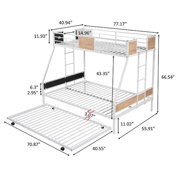 Twin-Over-Full Space saving Bunk Bed with Trundle and Full Length Guard Rails,Built-in Ladders