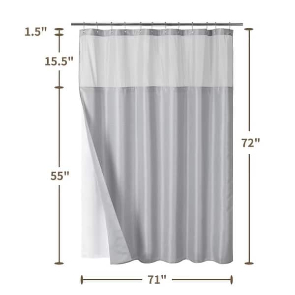 dimension image slide 2 of 5, Slub Linen Texture Shower Curtain with Snap-in Liner 12 Hooks Included