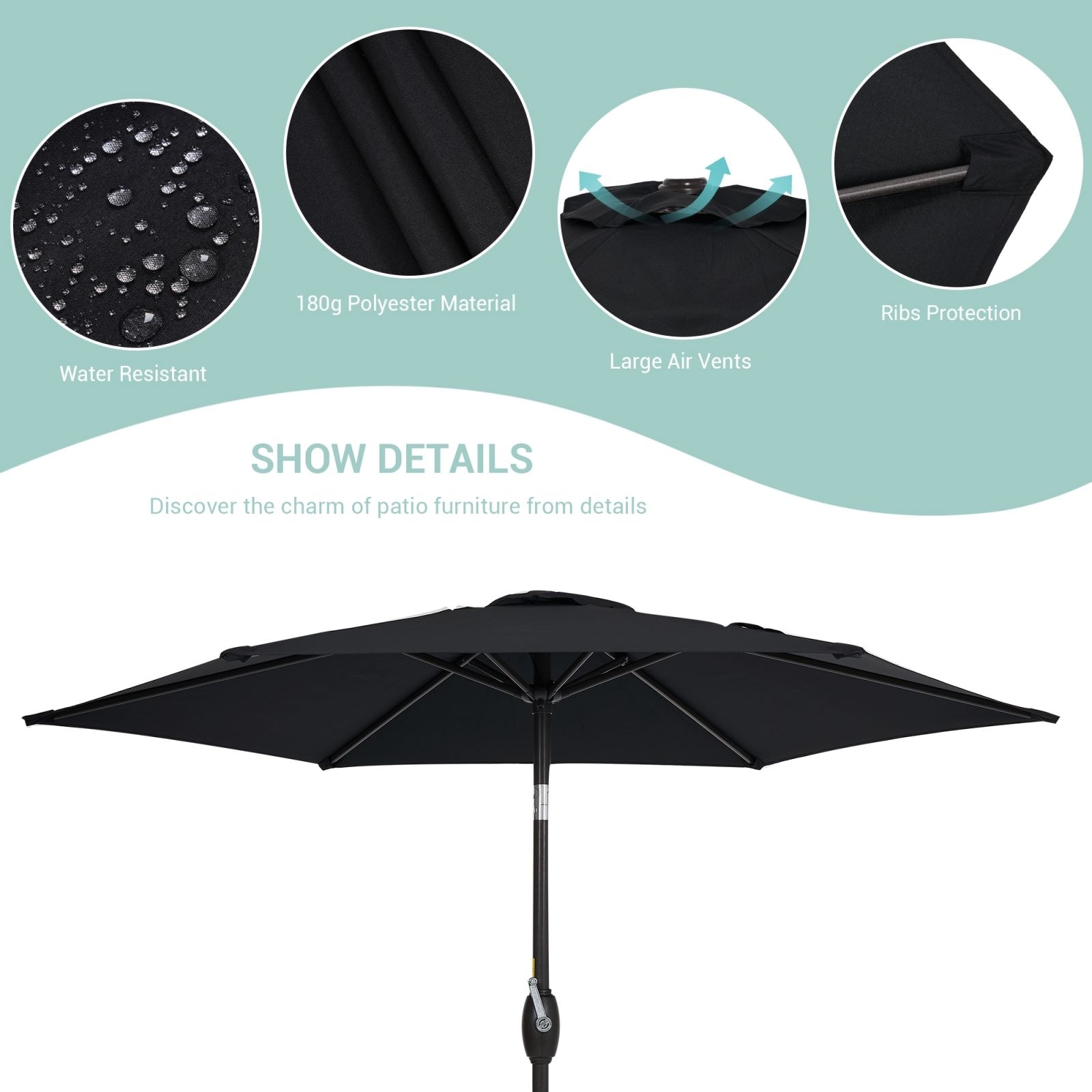 Bonosuki 7.5Ft Patio Market Umbrella Weather-Resistant Table Umbrella