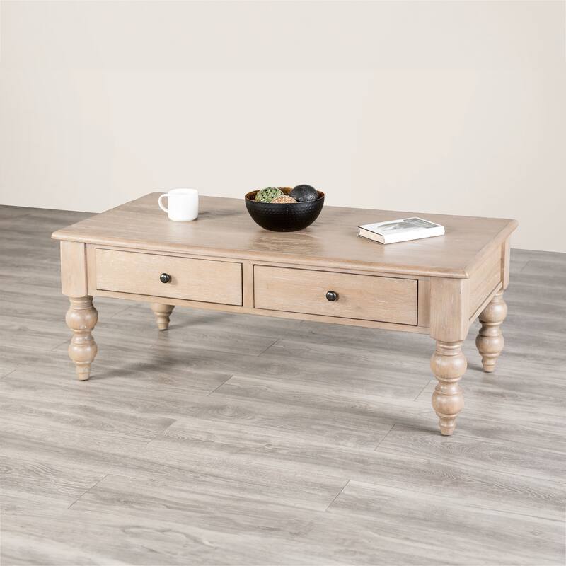 Furniture of America Trenden Modern Farmhouse Solid Wood 2-Drawer Coffee Table - Light Washed White