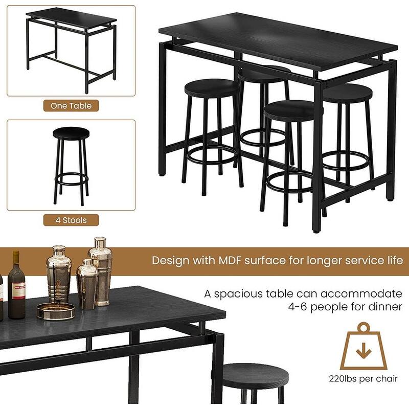Eureka Industrial Modern Counter Height Pub 5-piece Dining Set, Wood Rustic Kitchen Dining Bar Set For Dining Room, Apartment
