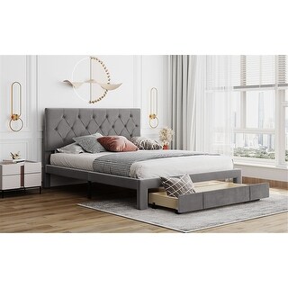 Queen Size Storage Bed Velvet Upholstered Platform Bed with a Big ...