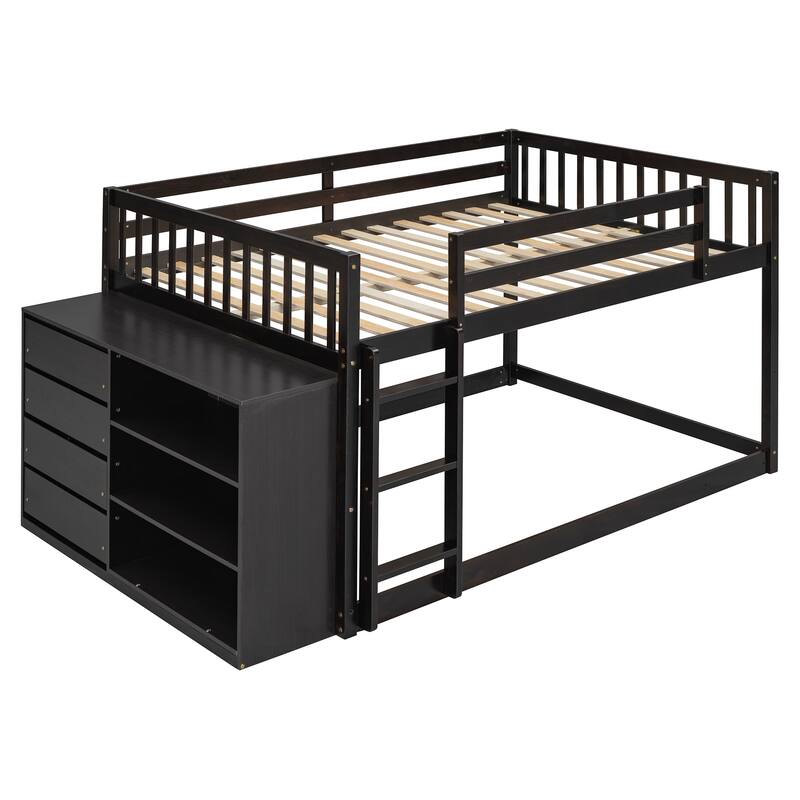 Full Over Full Bunk Bed with Storage Drawers and Shelves - Ideal for Sleepovers