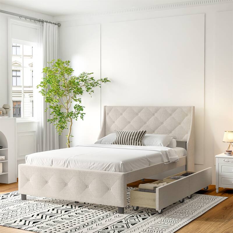 Queen Size Bed Frame with Storage Headboard - Carbon Gray