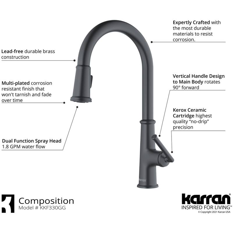 Karran USA KKF330 Elwood 1.8 GPM Single Hole Pull Down Kitchen Faucet