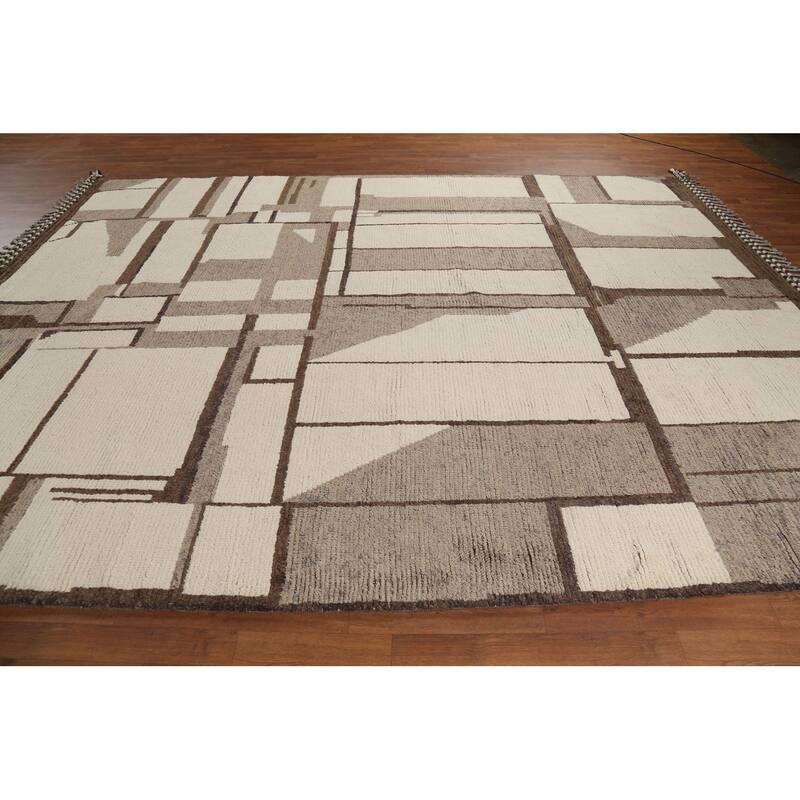 Moroccan Abstract Area Rug Hand-Knotted Geometric Wool Carpet - 8'10"x 12'2"