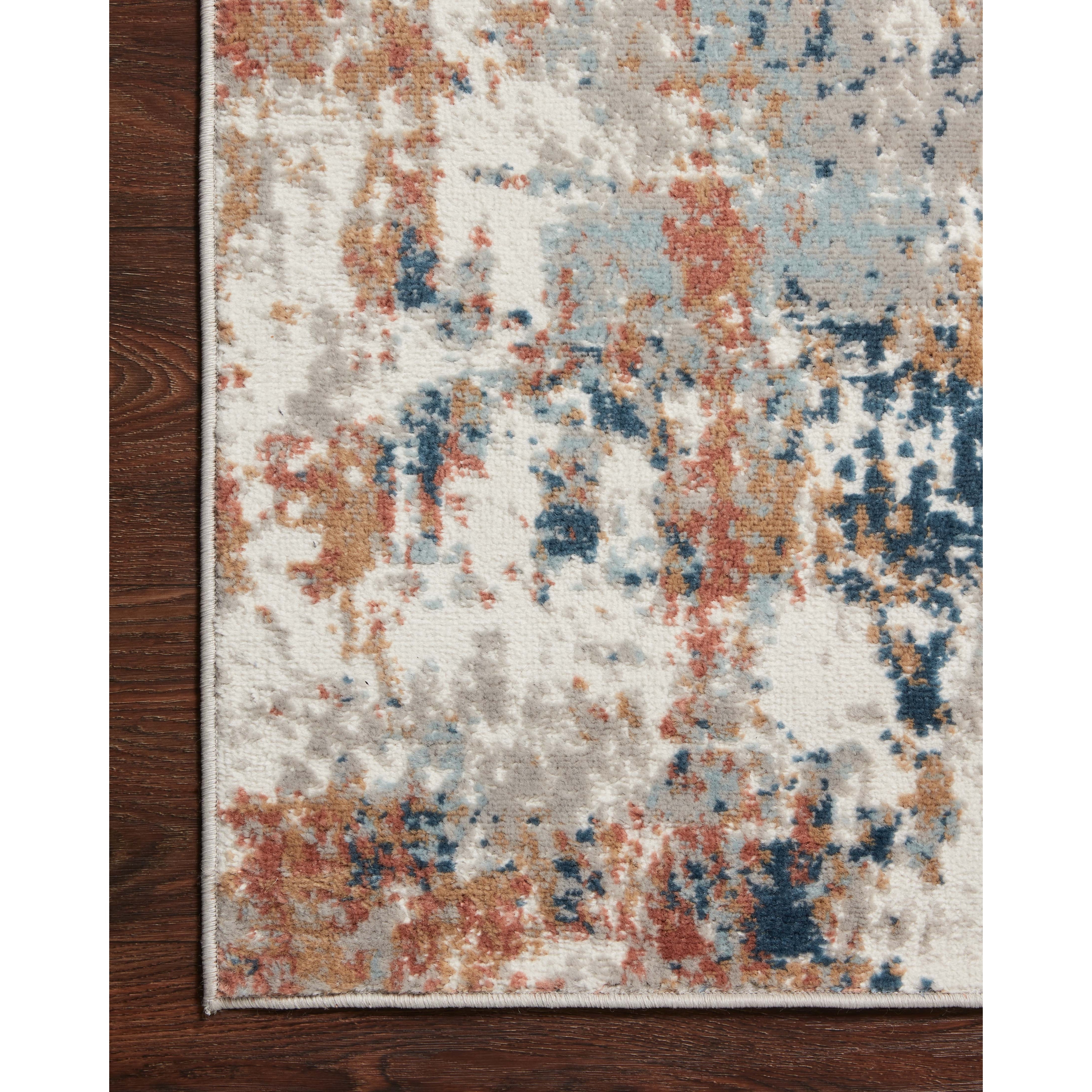 Alexander Home Charlotte Modern Distressed Area Rug Ivory, Blue, Orange  3'-4 x 5'-7 3' x 5', 4' x 6' Accent, Indoor Living Room, Bedroom, Dining