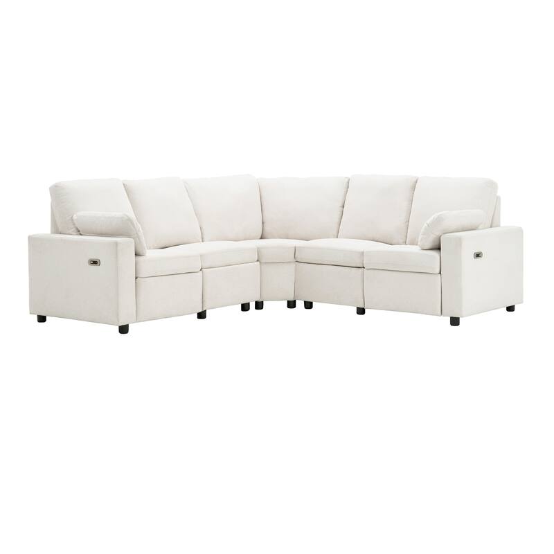 88.9" Linen Power Recliner Sectional Sofa with Storage Drawers