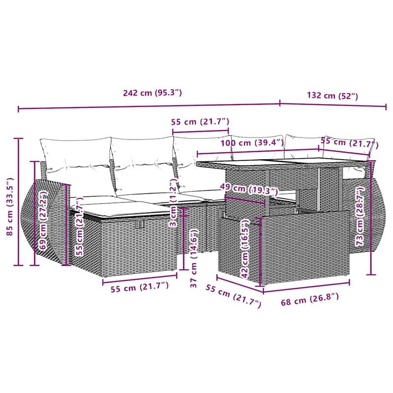 vidaXL Patio Sofa Set with Cushions Sectional Couches 7 Piece Poly Rattan