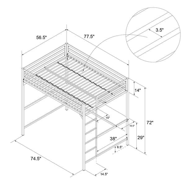 Porch & Den Wilkesboro Metal Full Loft Bed with Desk Bed Bath