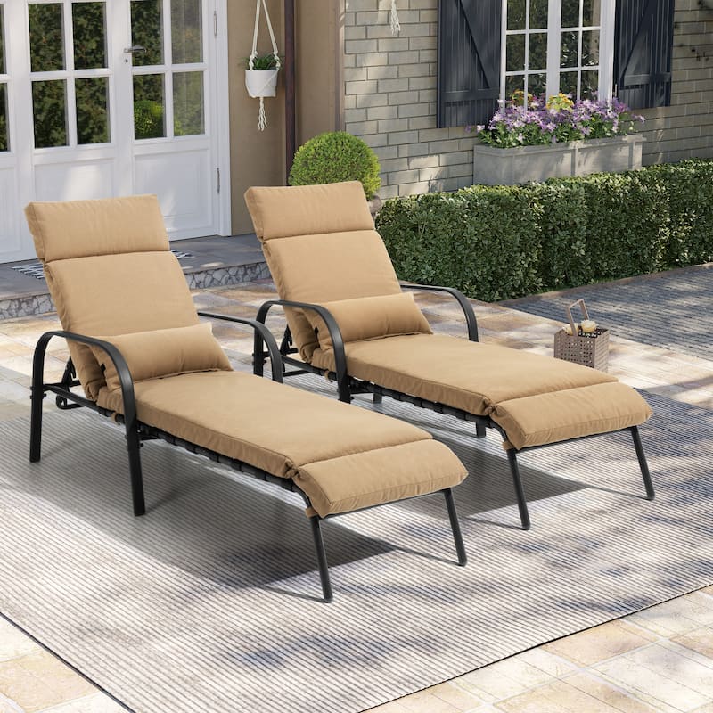 Pellebant 2PCS Adjustable Outdoor Chaise Lounge Chairs with Cushion and Pillow