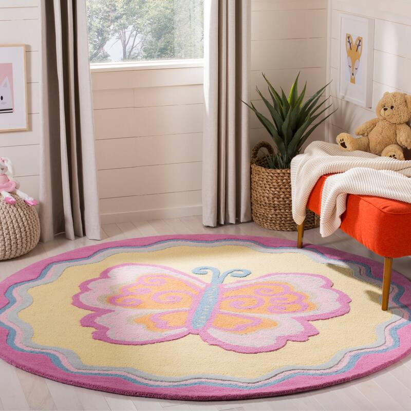SAFAVIEH Handmade Kids Aaliyah Wool Rug - 4' Round - Multi/Pink