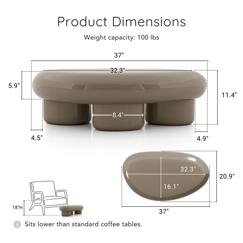 24/7 Shop At Home Modern Oval Glossy Low Profile Coffee Table