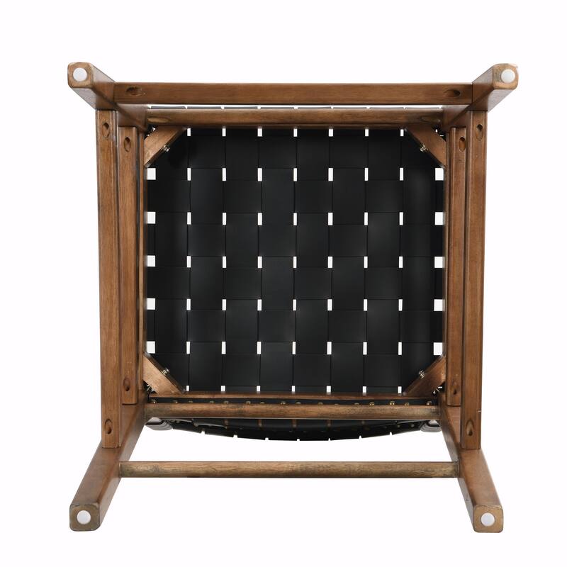 24.25" Classic Counter Stools Set of 2, PU Seat, Rubberwood Frame & Leather Woven Back