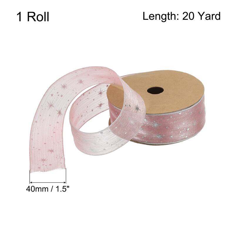 Star Organza Sheer Ribbon Sparkly Snow Yarn Ribbon - Pink - 1.5" x 20 Yard