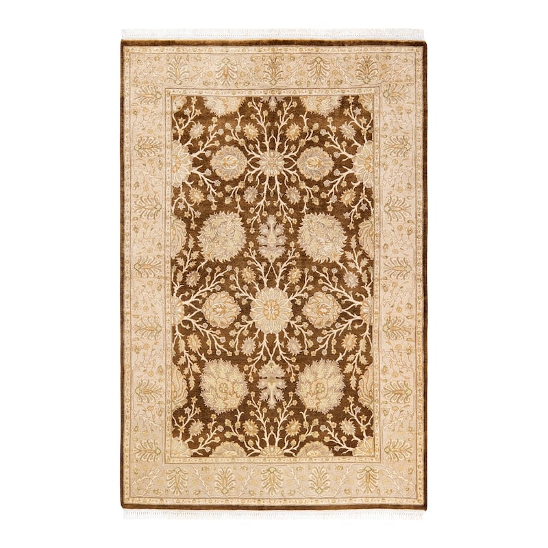Overton Hand Knotted Wool Traditional Oriental Brown Area Rug - 4' x 6' - Brown - 4' x 6'
