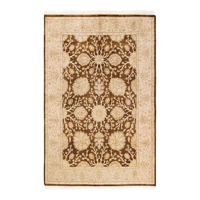 Overton Hand Knotted Wool Traditional Oriental Brown Area Rug - 4' x 6'