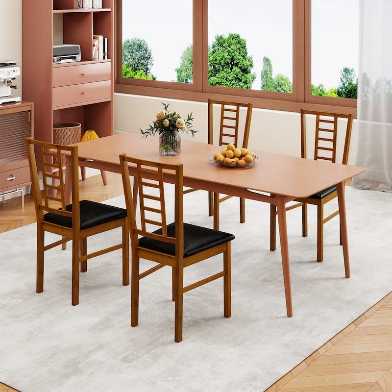 Gymax Wood Dining Chairs Set of 2 w/Rubber Wood Frame Padded Seat